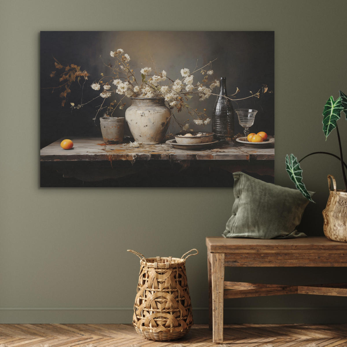 AKUSTIKPANEEL Stilleben - Blumen - Blumenstrauß - Vase - Wein 100x70 cm - Schwarz, Textil (100/0.9/70cm) - MuchoWow