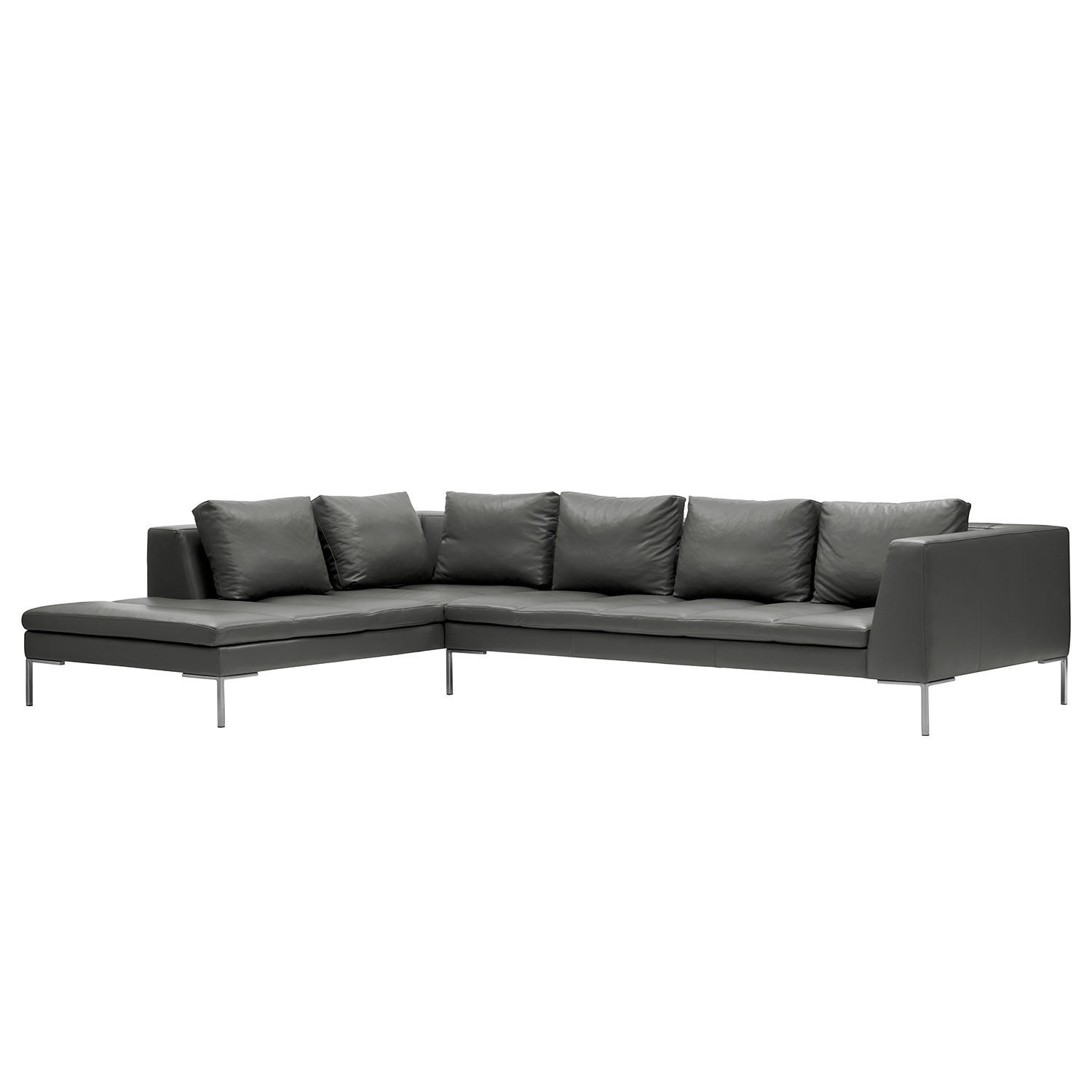 ECKSOFA mit Ottomane - Chromfarben/Grau, Leder/Metall (319/230cm) - home24