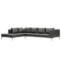 ECKSOFA mit Ottomane - Chromfarben/Grau, Leder/Metall (319/230cm) - home24