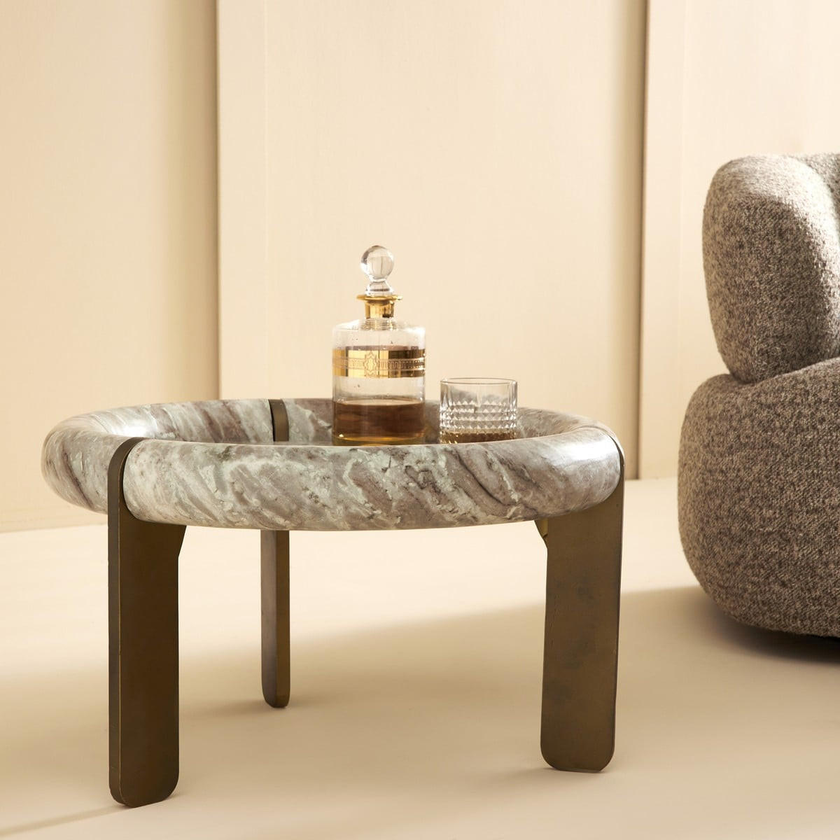 COUCHTISCH KLEIN marmor metall 60/60/40 cm - Beige, Naturmaterialien (15/60/40cm) - Signature