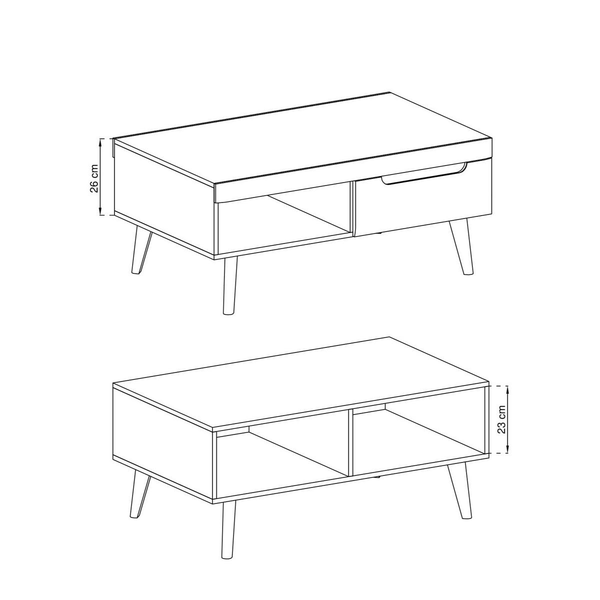 COUCHTISCH NORDICO 107/46/67 cm Weiß - Weiß, Holzwerkstoff (67/107/46cm) - MASSENO