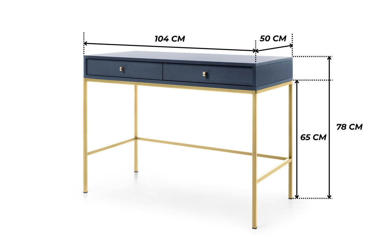 KONSOLENTISCH BARI T2SZ (Blau, Goldene Griffe, Goldenes Gestell, Schubladen) - Goldfarben/Dunkelblau, Holz/Holzwerkstoff (50/104/78cm) - Ravio