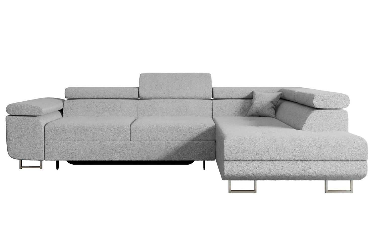 ECKSOFA mit Schlaffunktion und Bettkasten GUSA-L 272x202x107 cm Grau Bouclé - Silberfarben/Hellgrau, Holzwerkstoff/Textil (272/202cm) - ALTDECOR