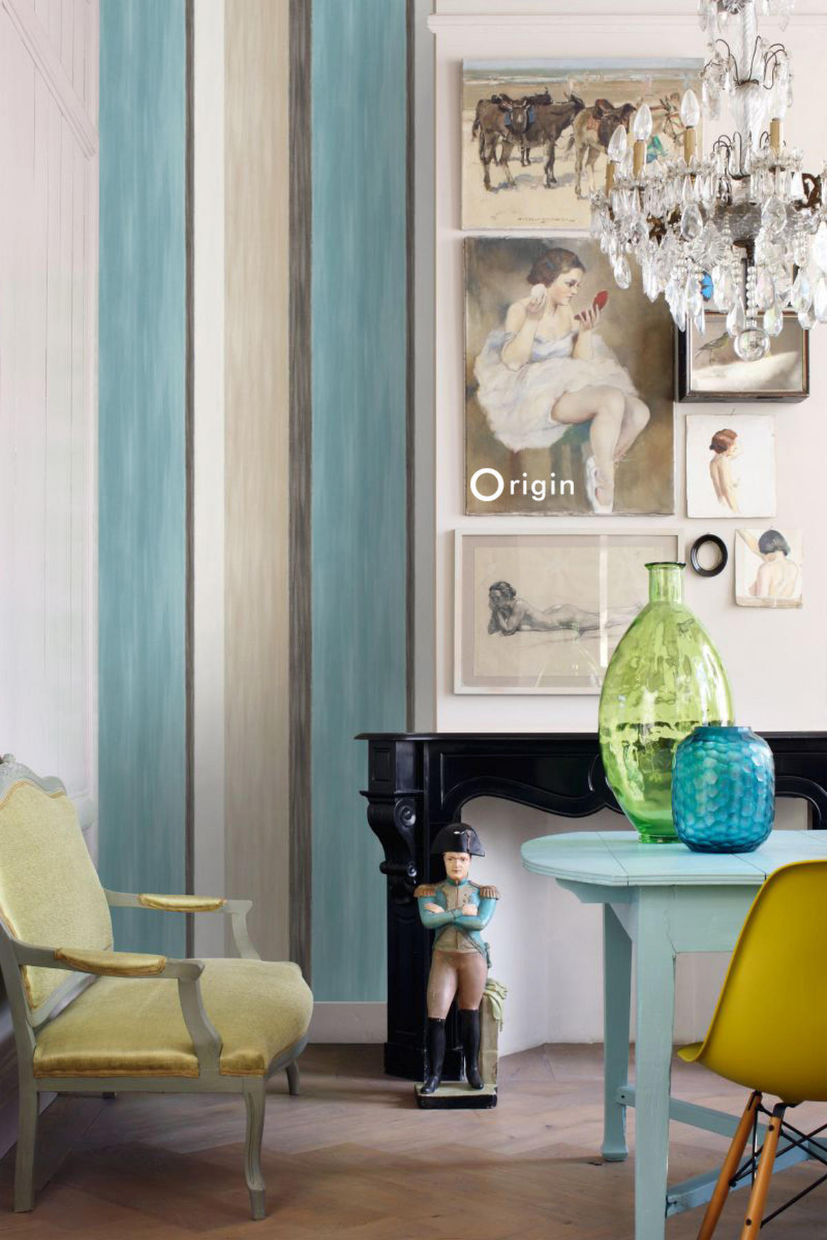 TAPETE Streifen 53 cm x 10.05 m - Türkis, Papier (53/1000cm) - Origin Wallcoverings