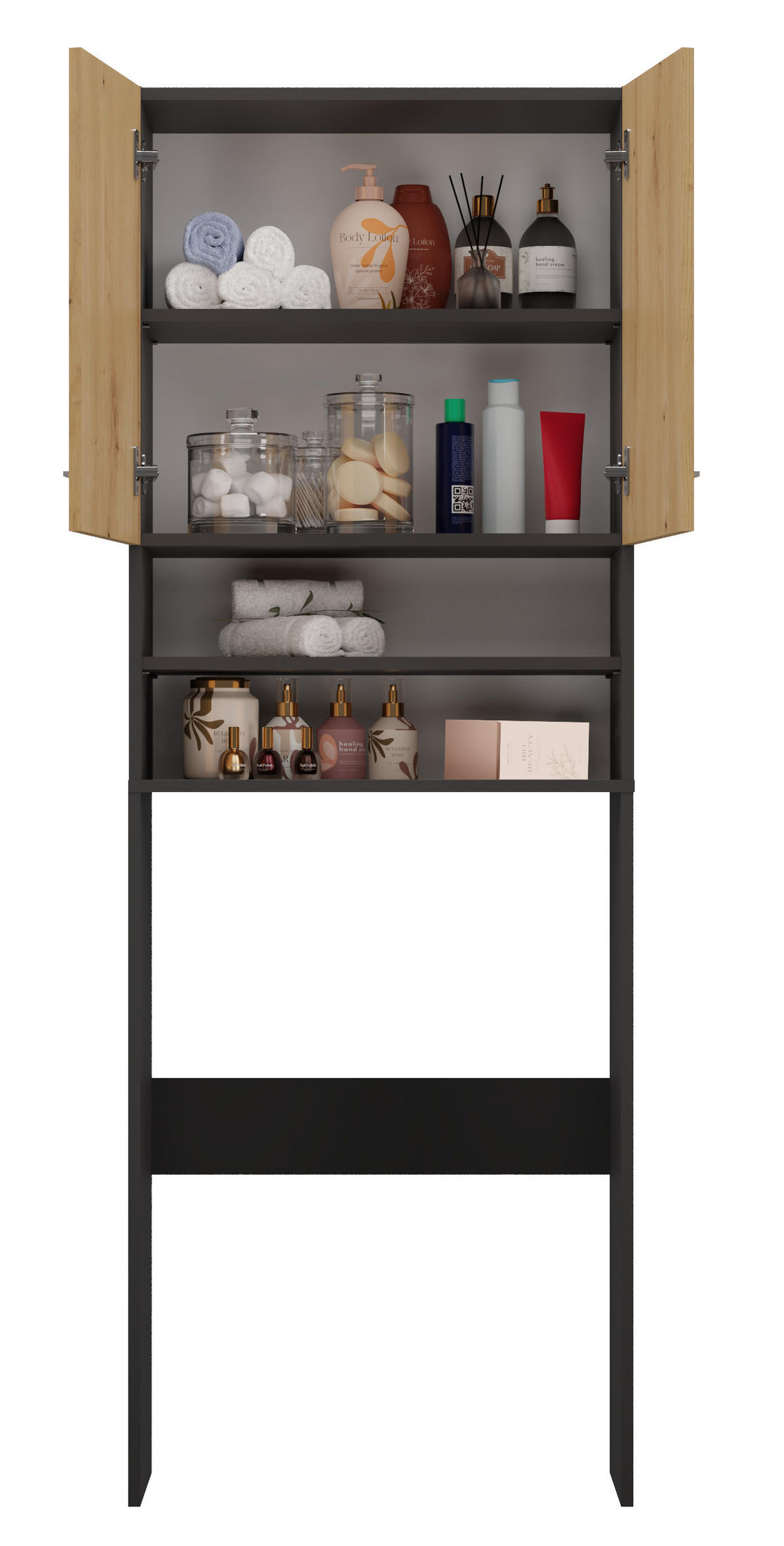 WASCHMASCHINENSCHRANK Überbau mit Regal und Türen - Anthrazit/Eiche Artisan, Holzwerkstoff (64/180/30cm) - CDF