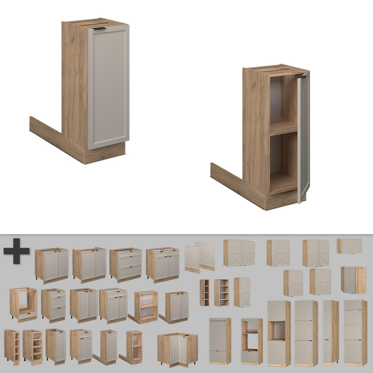 KÜCHENINSEL Fame-Line GrauBeige 30 cm ohne AP - Honigeiche/Grau, Holzwerkstoff (30/82/70cm) - Vicco