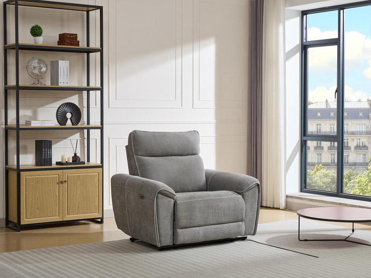 RELAXSESSEL elektrisch - Stoff - Grau - DJARALO - Grau, Textil (96/106/120cm) - Vente-Unique