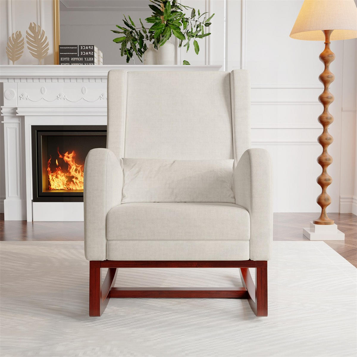SCHAUKELSTUHL mit integrierter Fußauflage - mit beidseitigen Taschen - Baumwolle-Leinen-Gemisch - Beige - Beige, Textil (64/99/67cm) - DELFA