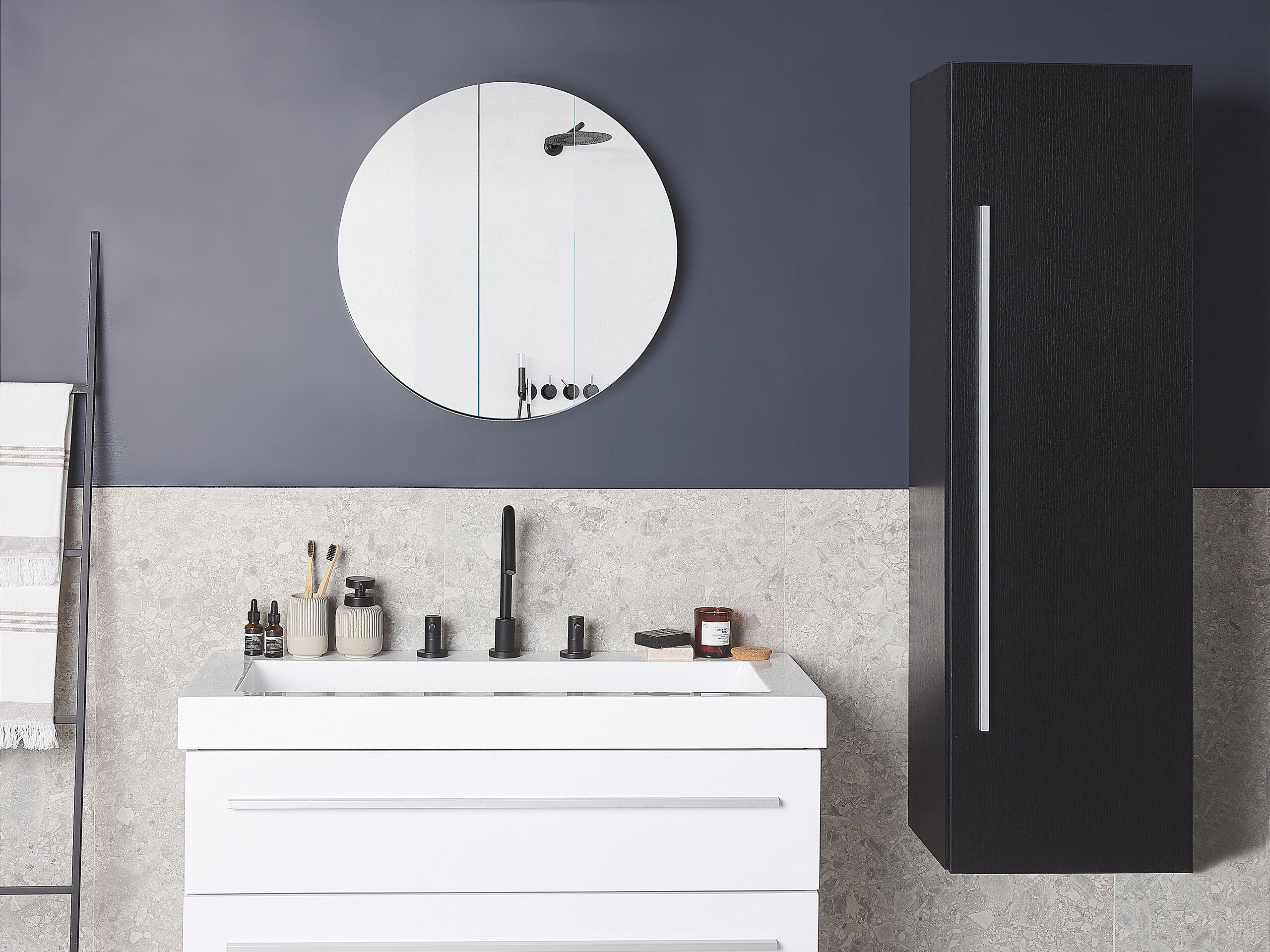 BAD HÄNGESCHRANK schwarz Mataro - Silberfarben/Schwarz, Holzwerkstoff (40/132/35cm) - Beliani