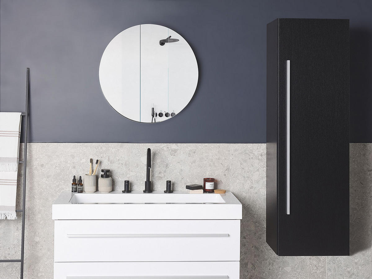 BAD HÄNGESCHRANK schwarz Mataro - Silberfarben/Schwarz, Holzwerkstoff (40/132/35cm) - Beliani