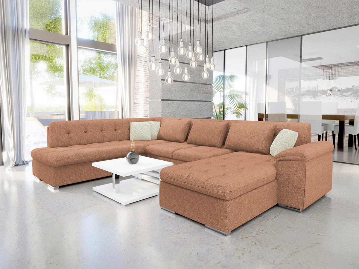 WOHNLANDSCHAFT Niko Bis Premium, Seite: Rechts - Messingfarben, Holz/Textil (348/76/205cm) - MIRJAN24