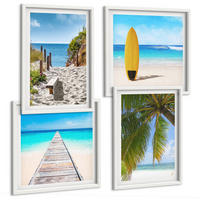 BILDER SET 4er Set - 50x50 cm & 40x60 cm Weißer Rahmen - Urlaubsblick Strand Palmen - Weiß, Kunststoff (50/50cm) - TULUP