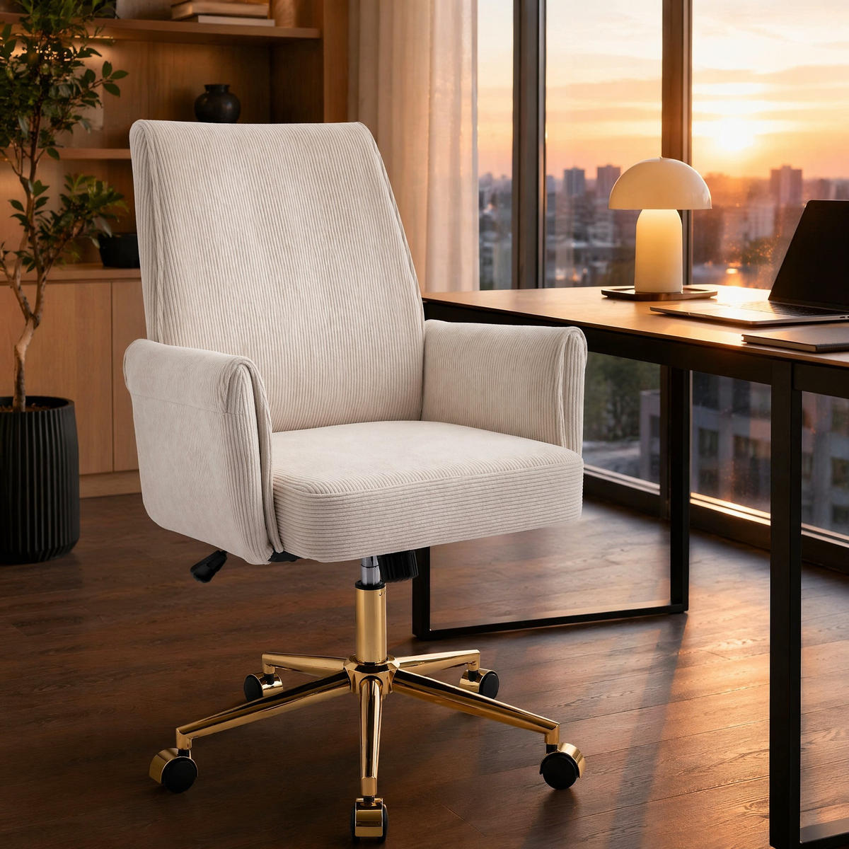 BÜRODREHSTUHL ergonomisch Corduroy White - Weiß, Kunststoff (61/107/64cm) - Meubliv