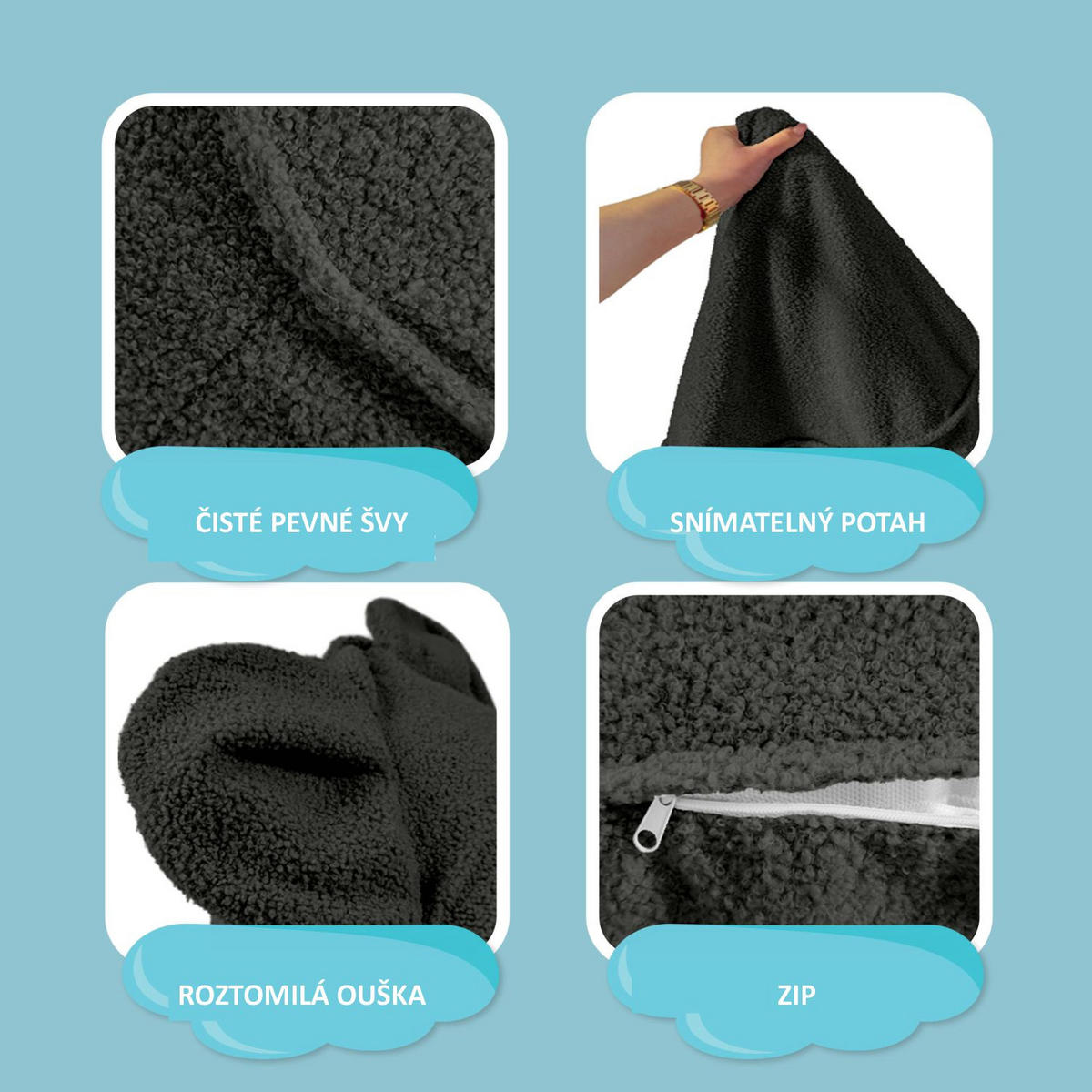SITZSACK FÜR KINDER Maus 75/75/55 cm, weicher Bouclé 315 g/m², abnehmbarer Bezug, Steel Grey - Dunkelgrau, Textil (75/55/75cm) - Dreamroots