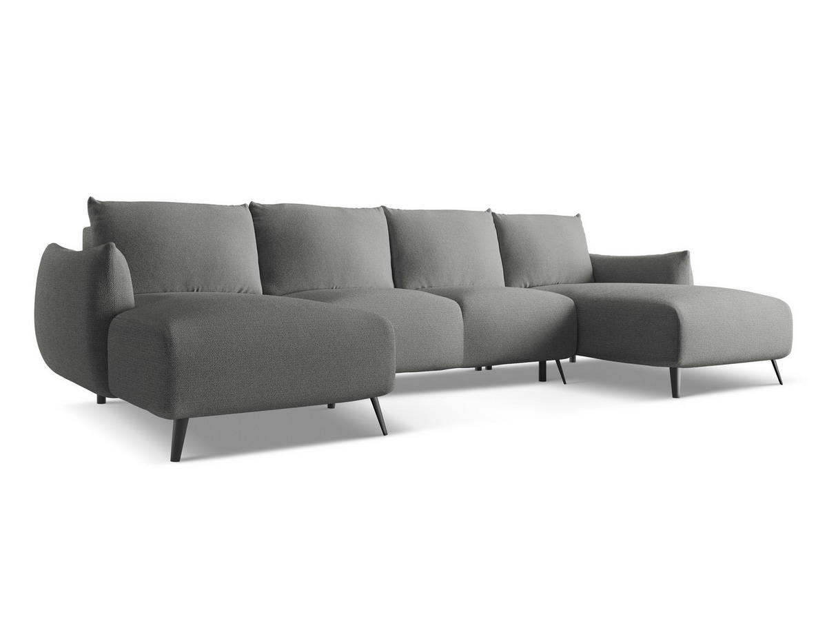 WOHNLANDSCHAFT Chenille Stoff Grau - Schieferfarben/Schwarz, Textil/Metall (317/86/162cm) - Makamii