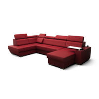 WOHNLANDSCHAFT KONGO RBN20, Eckcouch in U-Form mit Schlaffunktion, Farbe: Rot, Kunstleder, Ottomane Rechts - Rot, Textil (340/103/200cm) - O-Sofa