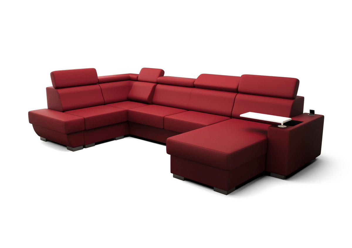 WOHNLANDSCHAFT KONGO RBN20, Eckcouch in U-Form mit Schlaffunktion, Farbe: Rot, Kunstleder, Ottomane Rechts - Rot, Textil (340/103/200cm) - O-Sofa