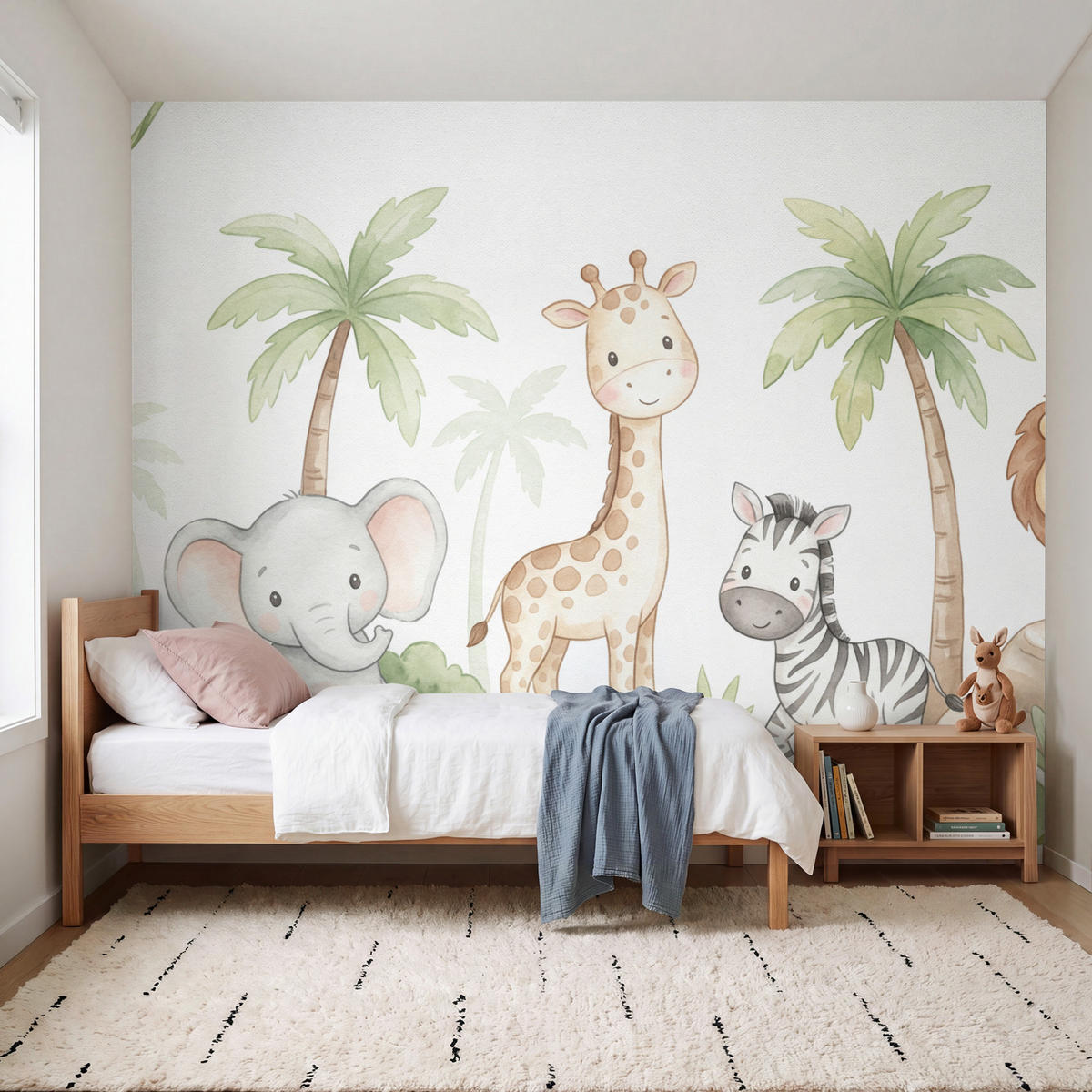 KINDERTAPETE - Tiere - Dschungel - Pastell - 300x240 cm - Weiß, Papier (300/240cm) - OnlyWow