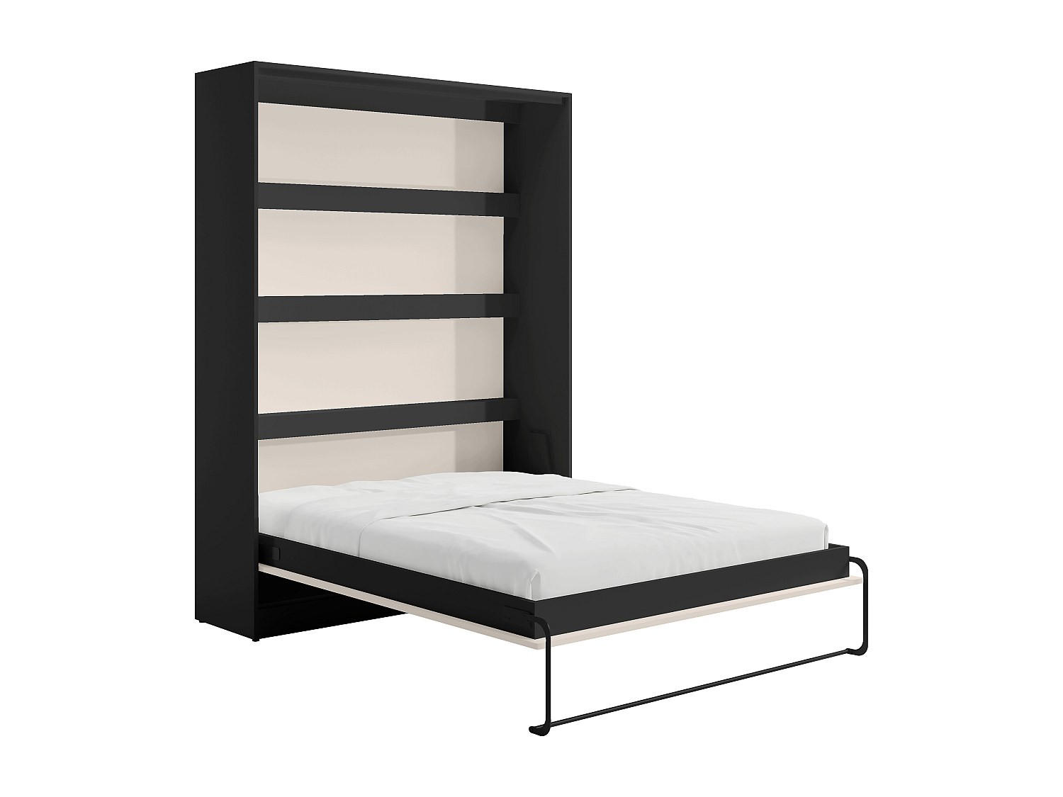 SCHRANKBETT - 2 Personen - holz - schwarz, beige Rapili - Beige/Schwarz, Holz/Metall (160/200cm) - Vente-Unique