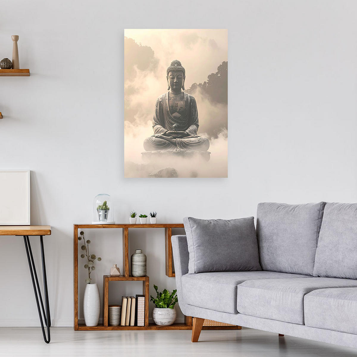 LEINWANDBILD, Buddha im Nebel Zen-Spa Orient - Grau, Textil (20/30cm) - Feeby