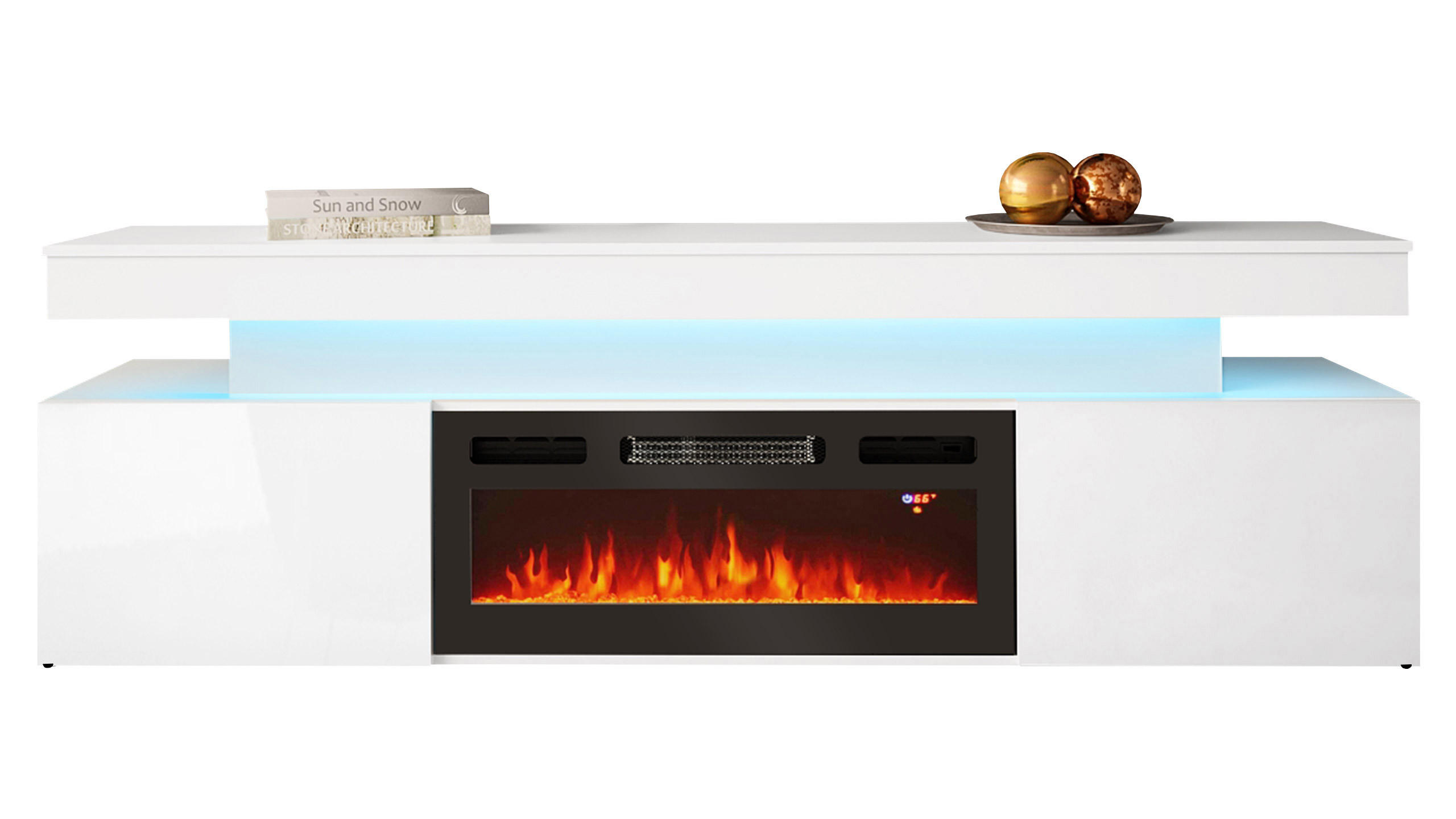 TV-LOWBOARD EF 2D Glossa mit Kamin - Weiß, Holzwerkstoff/Kunststoff (190/59/41cm) - MIRJAN24