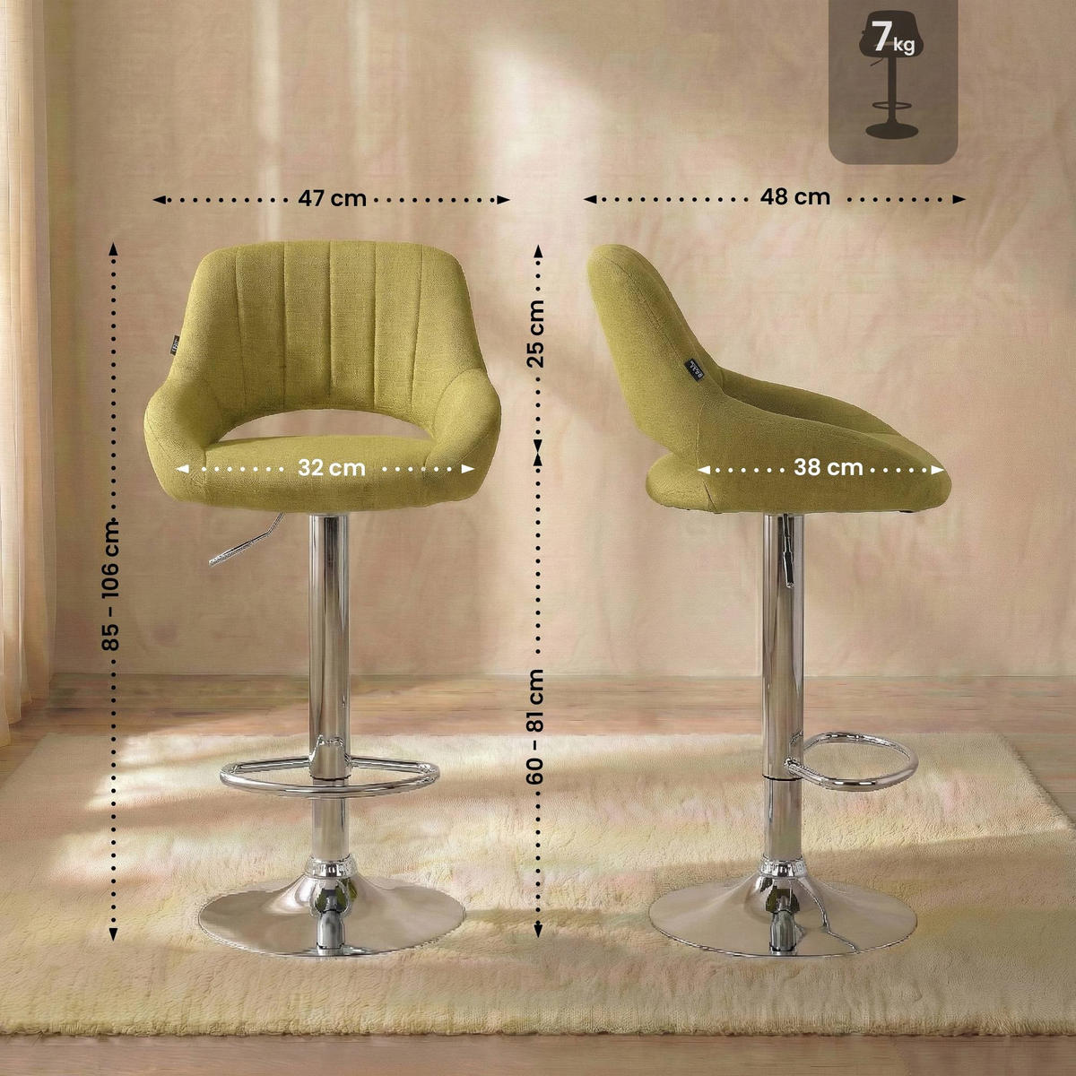 BARHOCKER Milet 48x47x85 cm grün - Grün, Textil (47/85/48cm) - furnicato