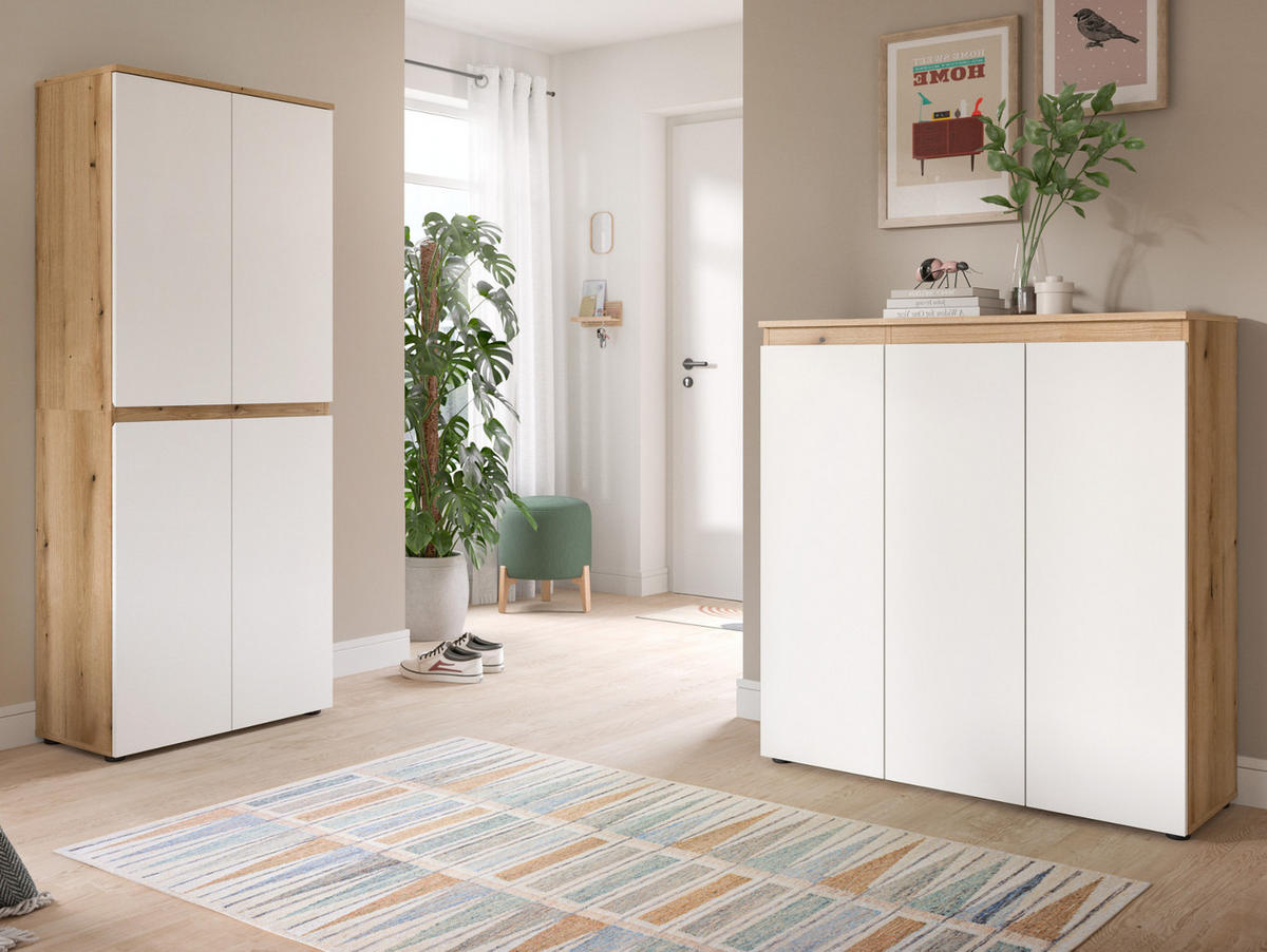 KOMMODE weiß, Evoke Eiche 105 x 11 cm, Anrichte mit 10 Fächern - Eichefarben/Schwarz, Holzwerkstoff/Kunststoff (105/111/37cm) - Inn.Furn