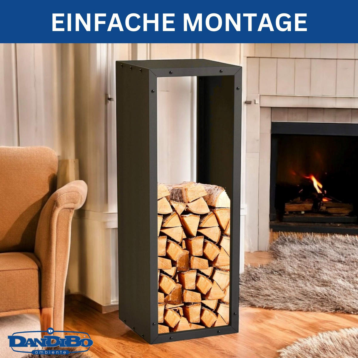 KAMINHOLZREGAL Innen Metall Schwarz Stehend Modern - Schwarz, Metall (38/113/35cm) - DanDiBo