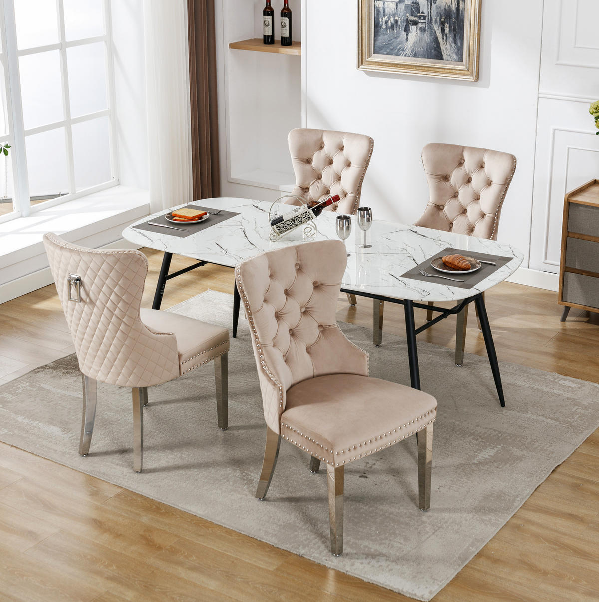 ESSZIMMERSTUHL gepolstert 62,5 x 94,5 cm Samt Beige - Beige, Metall (62.5/94.5/53.1cm) - Meubliv
