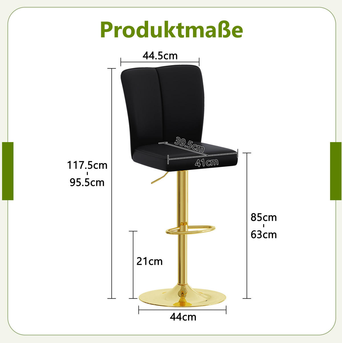 BARHOCKER höhenverstellbar drehbar 63-85 cm Schwarz-Gold 2er-Set - Goldfarben, Metall (44/117.5/44.5cm) - Meubliv