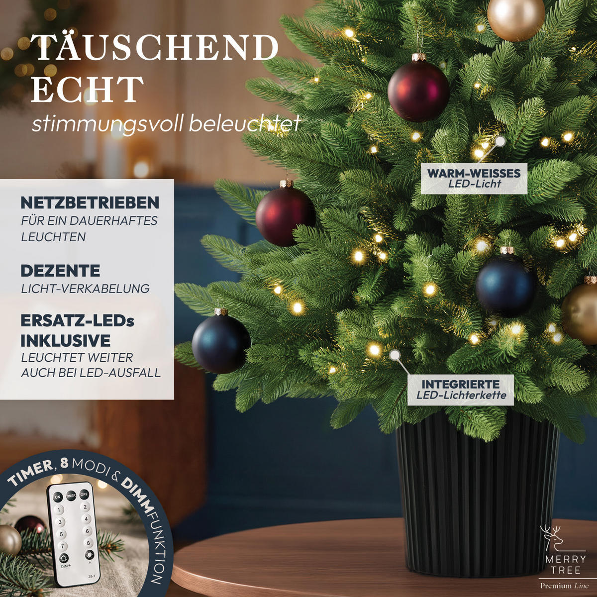 WEIHNACHTSBAUM mit PE-Spritzguss-Nadeln und LED Beleuchtung, 90 cm - Grün, Kunststoff (90cm) - Merry Tree