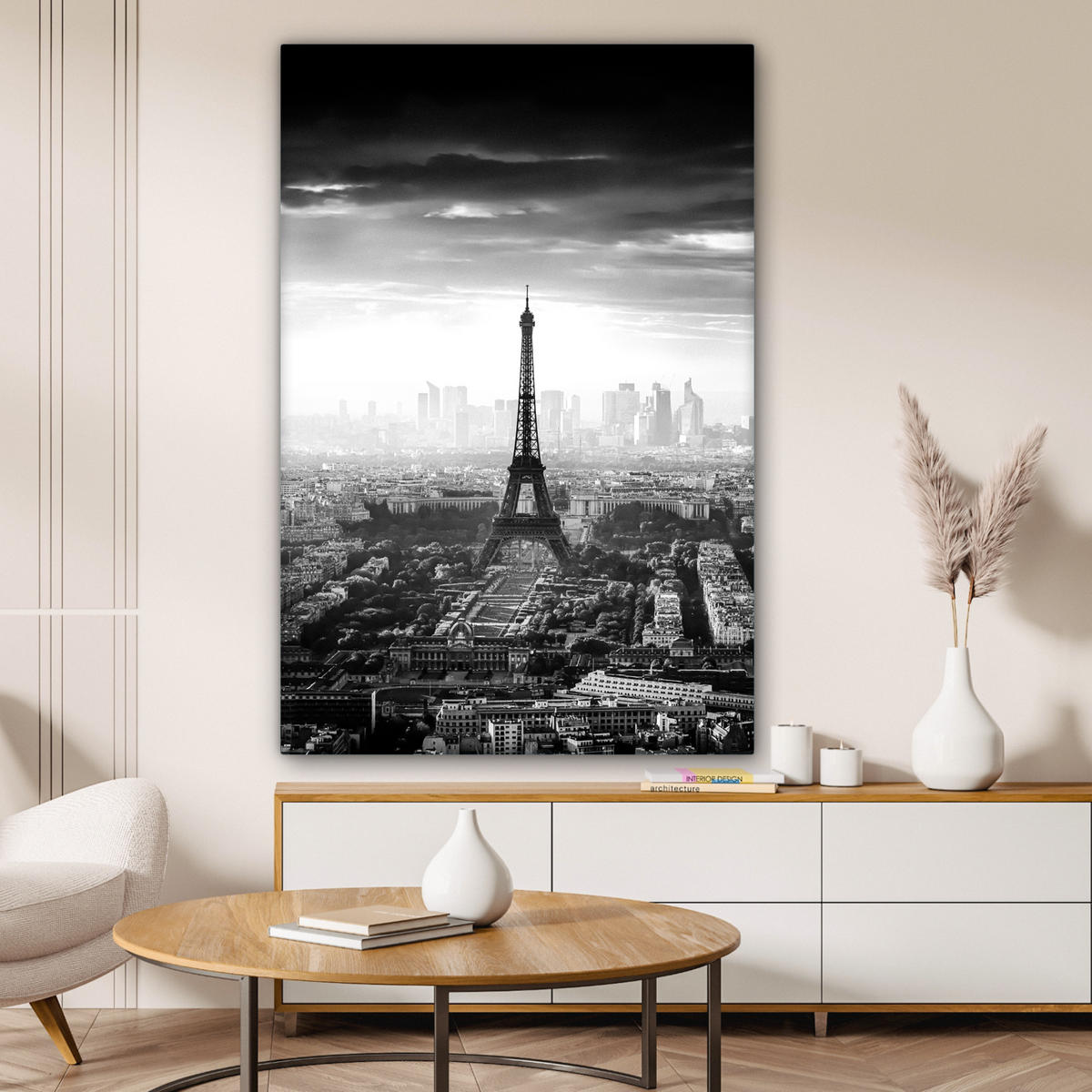 LEINWANDBILD Paris - Skyline - Eiffelturm - Stadt - Wolken Deko Groß 90x140 cm - Dunkelgrau, Textil (90/140cm) - MuchoWow