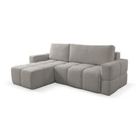 ECKSOFA LUSSO mit Schlaffunktion und Bettkasten, Farbe: Grau, Bouclé-Stoff, Ottomane Universal - Grau, Textil (255/165cm)