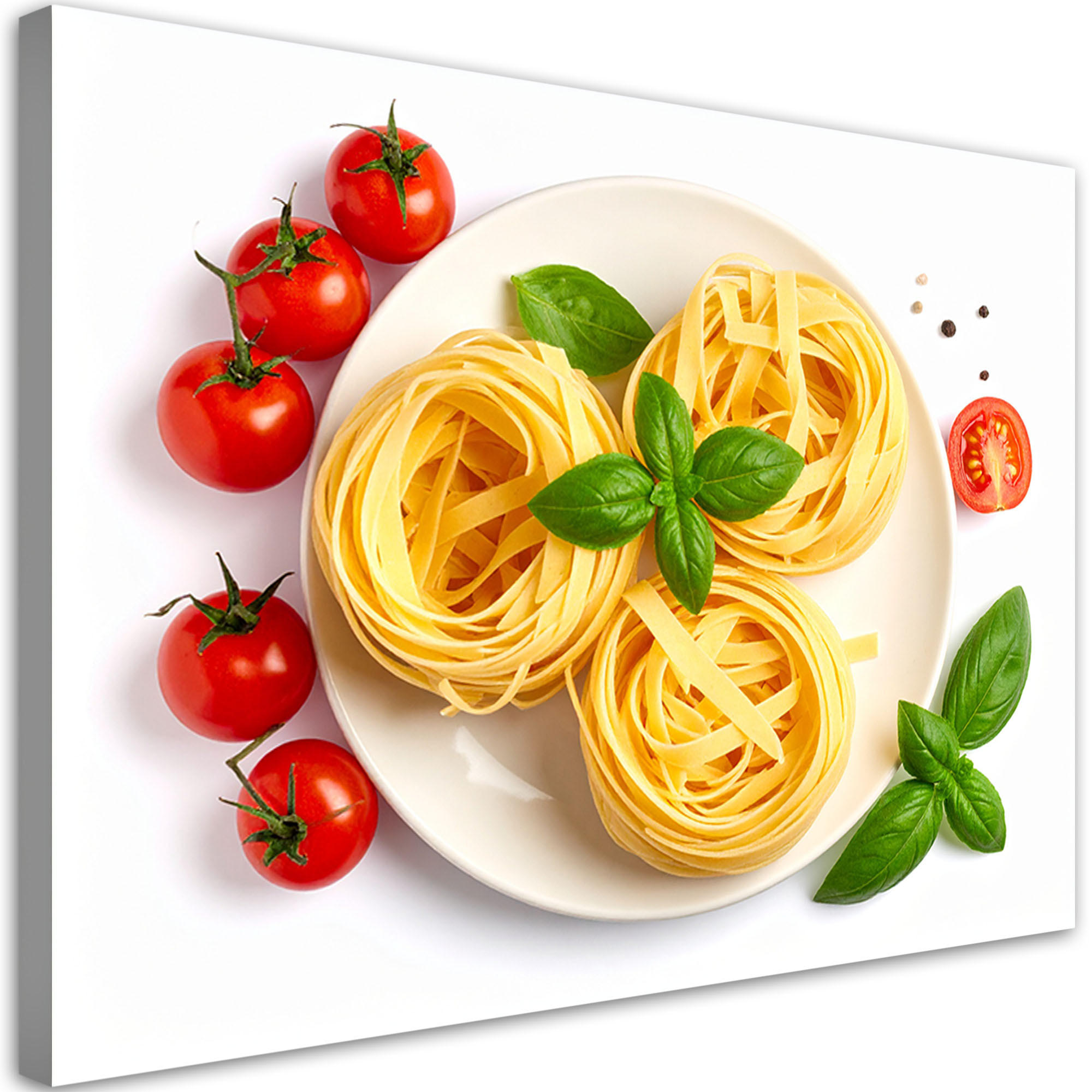 LEINWANDBILD Nudeln Kräuter Tomaten 90x60cm - Weiß, Textil (90/60cm) - Feeby