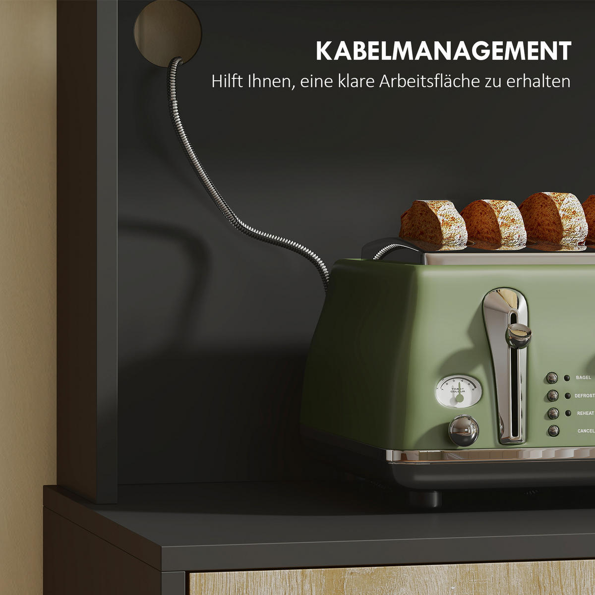 KÜCHENSCHRANK Hochschrank mit 3 Türen, Schublade, Mikrowellenablage, Kabelloch - Schwarz, Holzwerkstoff (40/180/60cm) - HOMCOM