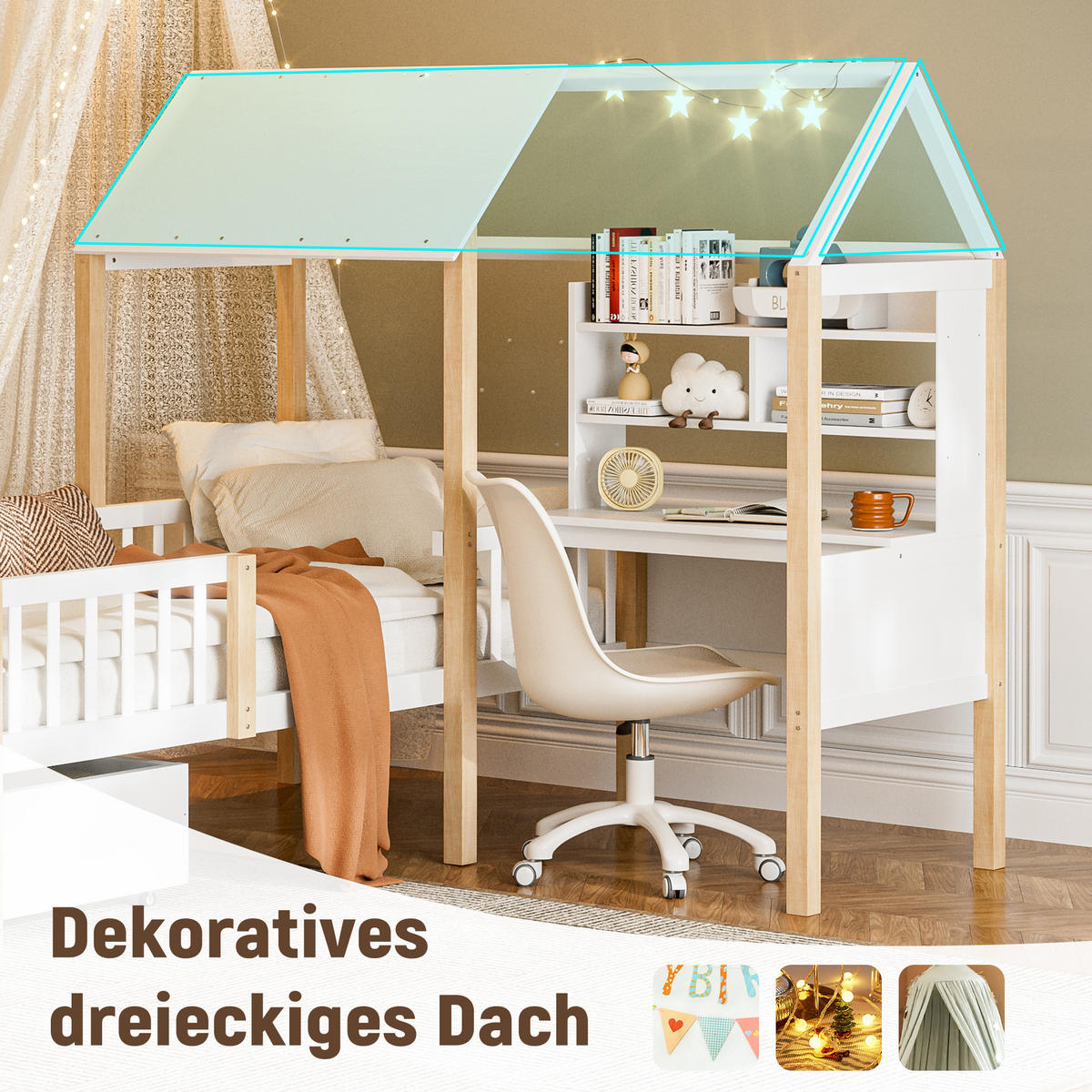 KINDERBETT 90x200 cm Schreibtisch Regal weiß - Weiß, Holz (90/200cm) - LEBENLANG