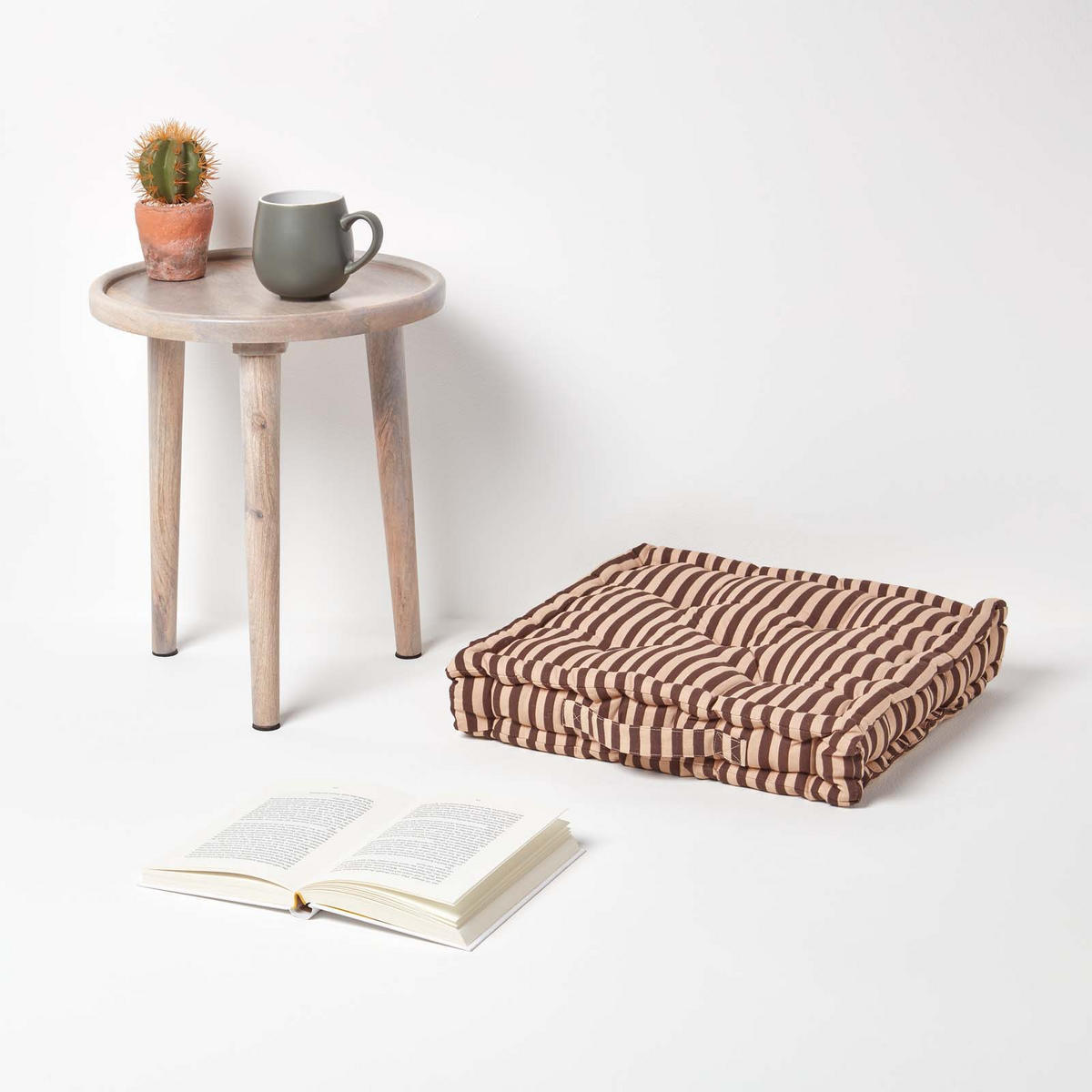 SITZKISSEN braun-beige gestreift 50/50/10 cm - Braun, Textil (50/50/10cm) - Homescapes
