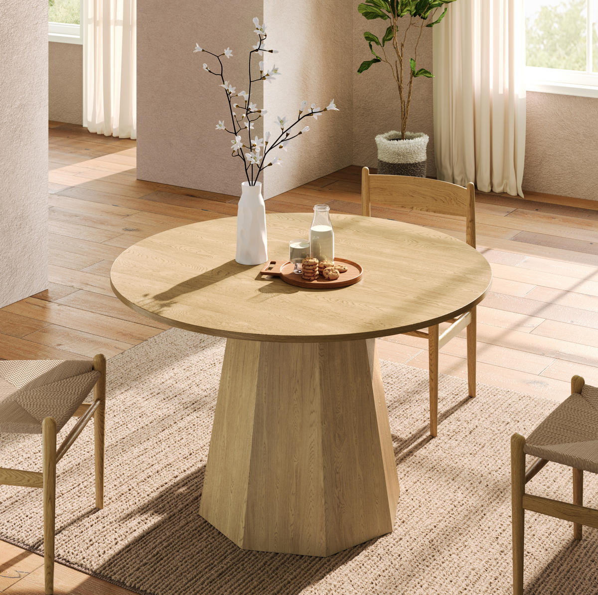 ESSTISCH rund 120 cm in Eichefarbe für 4-6 Personen, skandinavisches Design - Eichefarben, Holzwerkstoff (120/120/75cm) - Flora Grace