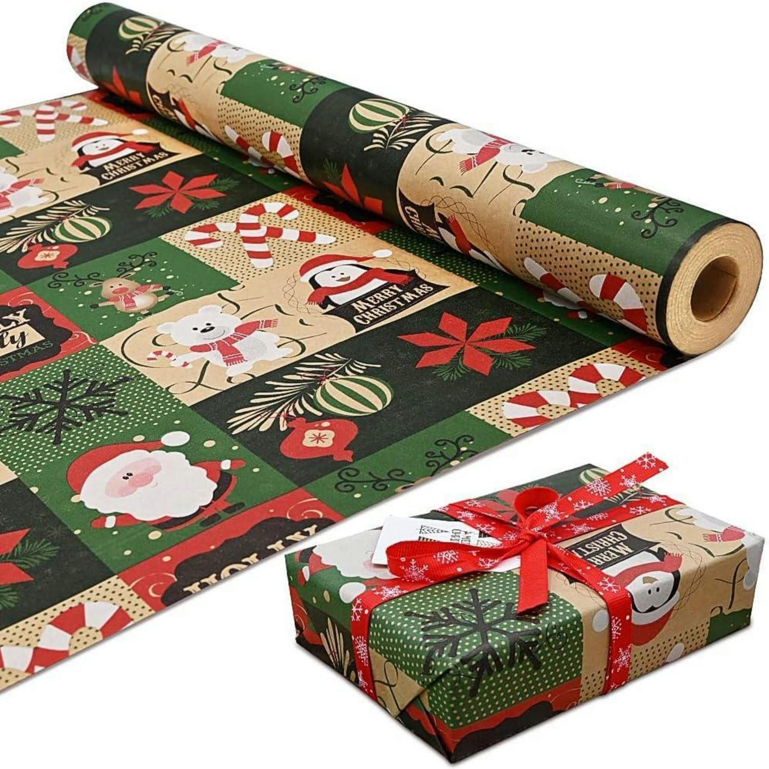 GESCHENKPAPIER 43 cm x 15 M Weihnachts-Design Kraftpapier - Multicolor, Papier (43/43/43cm)