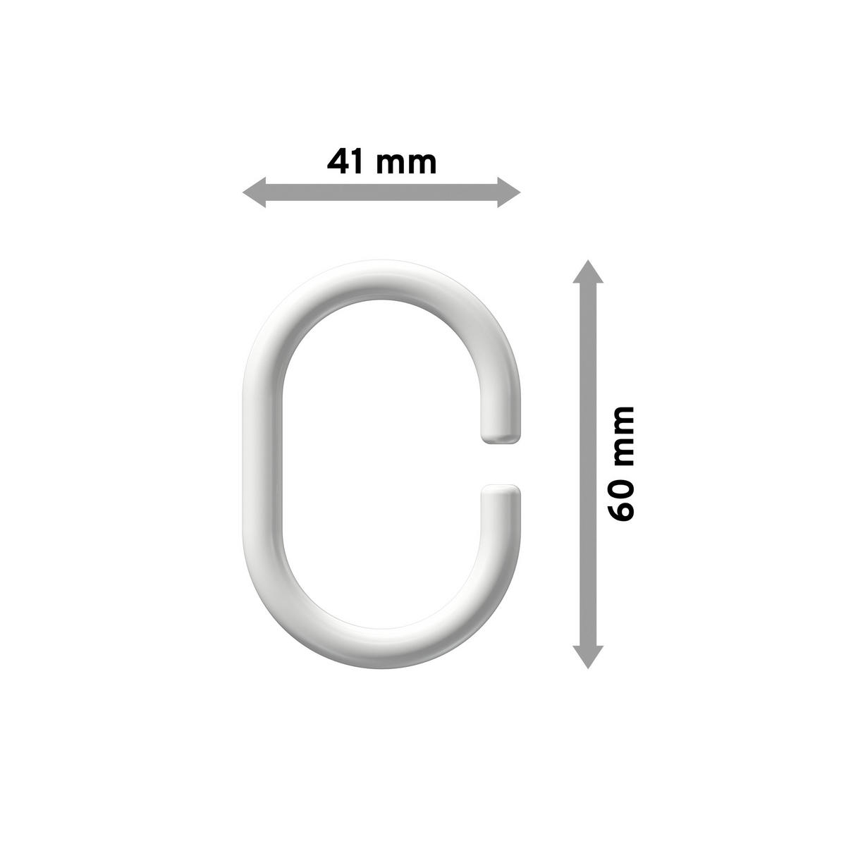 DUSCHVORHANGRINGE C-Form offen 60/42 mm für Duschvorhangstange/Spannstange, Weiß, Packung 10 Stück - Weiß, Kunststoff (30cm) - INTERDECO