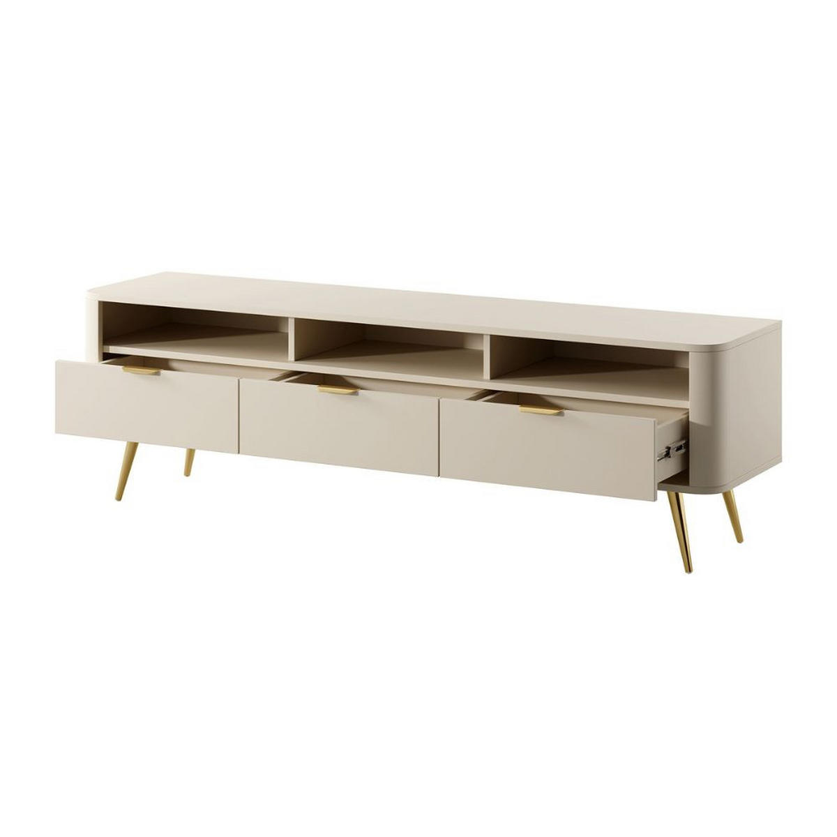 TV-SCHRANK Oval Beige mit 3 Schubladen 160 cm - Beige/Goldfarben, Holzwerkstoff/Metall (162/49/38cm) - Selsey