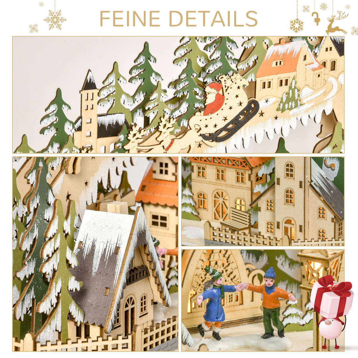 ADVENTSKALENDER zum Befüllen, 24 Schubladen Fächer, mit LED-Lichtern, Naturholz - Naturfarben, Kunststoff (13/43/45cm) - HOMCOM