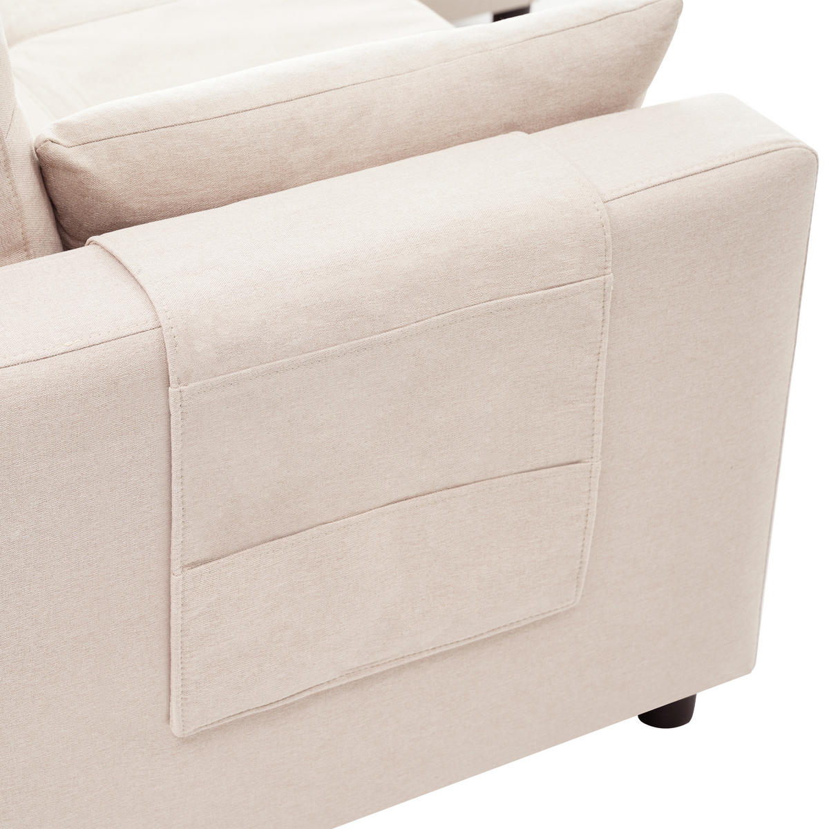 ECKSCHLAFSOFA Leinen Beige mit Stauraum, Getränkehalter und Schlaffunktion - Beige, Holzwerkstoff/Kunststoff (211/136cm) - WISHDOR