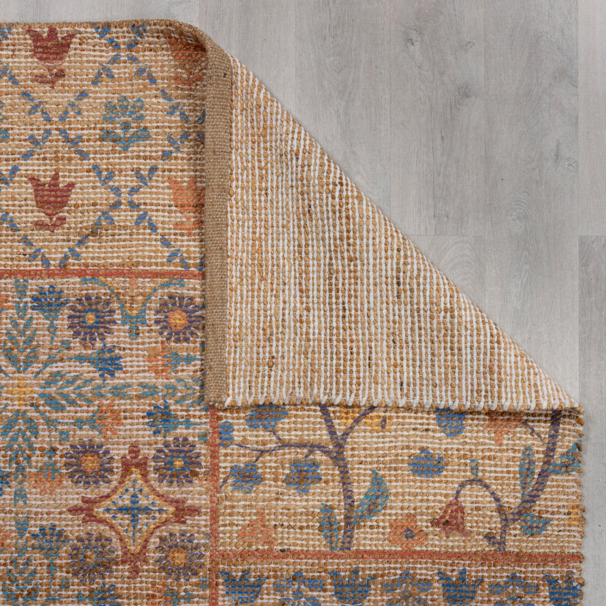 TEPPICH Jute Boho Patchwork, Wohnzimmer Natur-Blau Rechteckig 160x230 - Beige, Textil (160/230cm) - KADIMA DESIGN