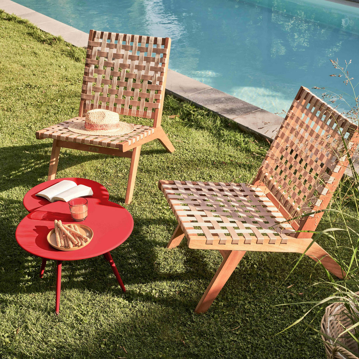 GARTEN-LOUNGETISCH 2-tlg., Rot - Rot, Metall (90/50/34cm) - Oviala