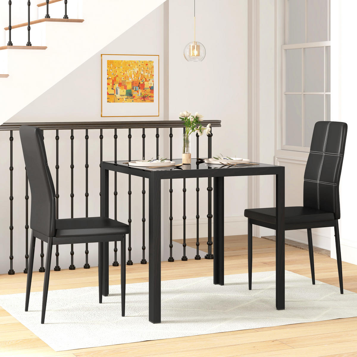 ESSGRUPPE Esstisch mit 2 Stühlen Platzsparend Esszimmergruppe Sitzgruppe Schwarz - Schwarz, Glas (75/75/75cm)