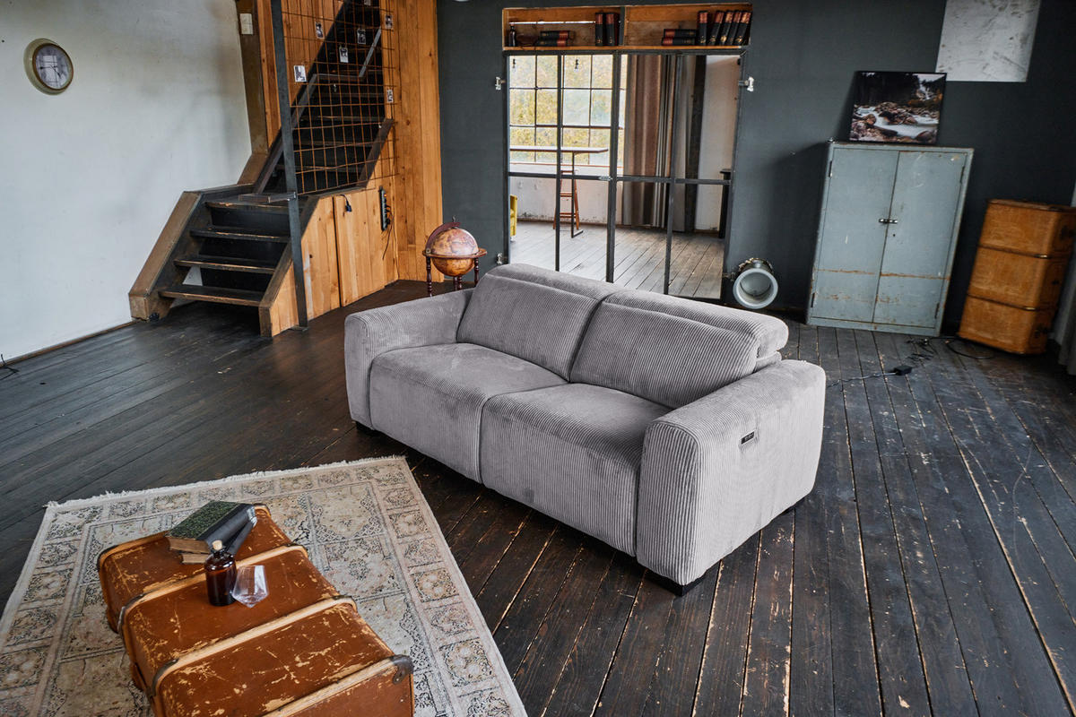 SOFA FINN Grau Cord - Schwarz/Grau, Kunststoff/Textil (210/80/107cm) - KAWOLA