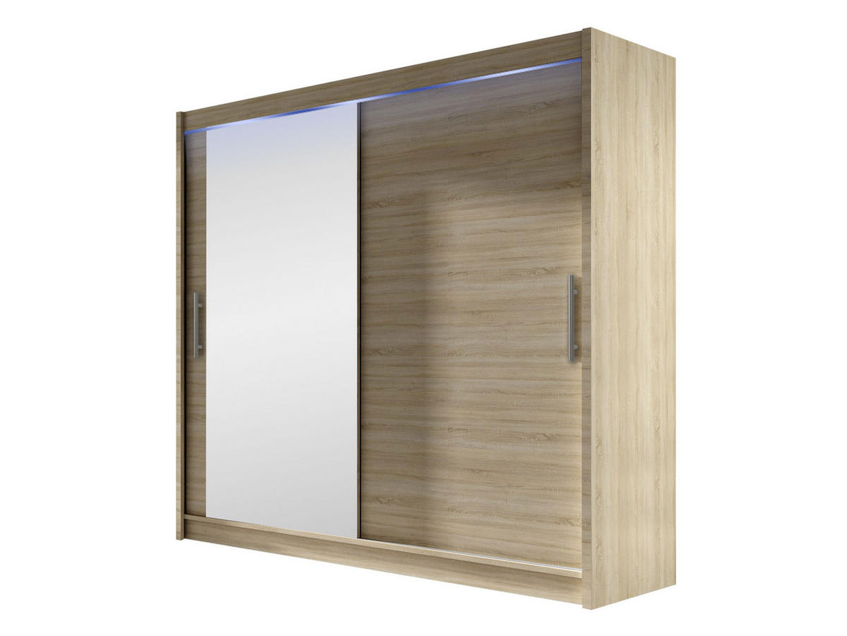 KLEIDERSCHRANK London VI, mit RGB LED Beleuchtung - Silberfarben/Sonoma Eiche, Holzwerkstoff/Kunststoff (180/215/58cm) - MIRJAN24