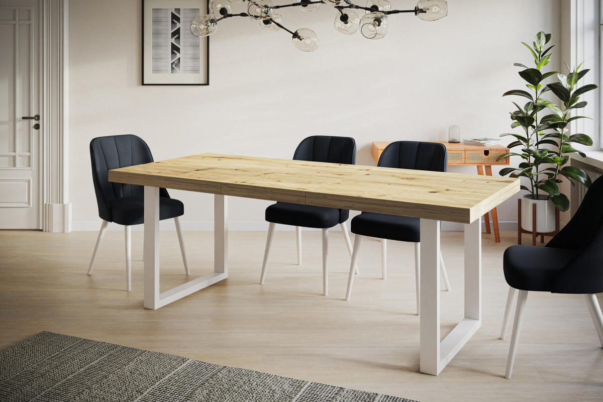 ESSZIMMERTISCH LOFT-U, ausziehbarer Tisch 140-240X80X77 cm, Farbe: ARTISAN, mit Metallbeinen in Farbe Weiß - Hellbraun/Weiß, Holzwerkstoff (140/80/77cm) - Alpi-Möbel
