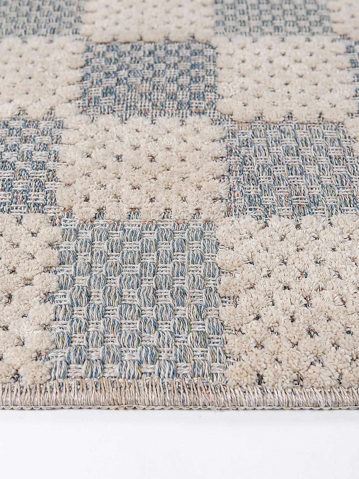 BAUMWOLLTEPPICH waschbar AFTON, Schachbrettmuster, Natur-Blau, 155 x 230 cm - Beige, Textil (155/230cm) - KADIMA DESIGN